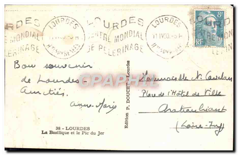 CPA Lourdes La Basilique et le Pic du Jer — Verso