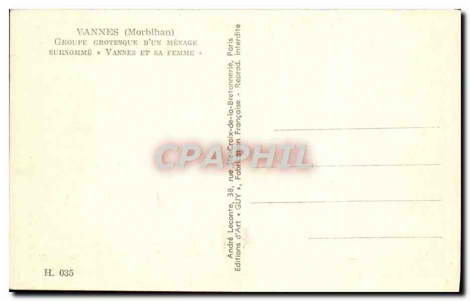 Vannes et sa Femme — Groupe grotesque d'un ménage — Éditions d'Art GUY — Rückseite