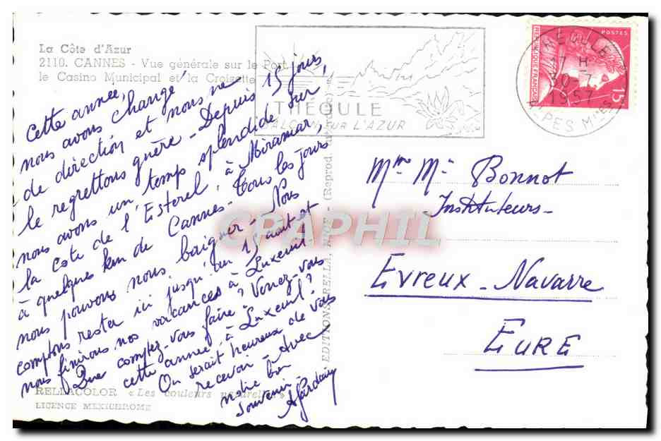 CPM Cannes Vue Generale Sur Le Port Bateaux — Verso