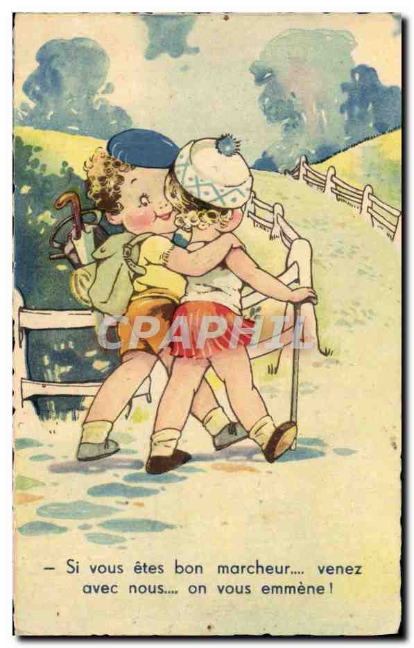 Deux enfants en randonnée — illustration — éditeur inconnu
