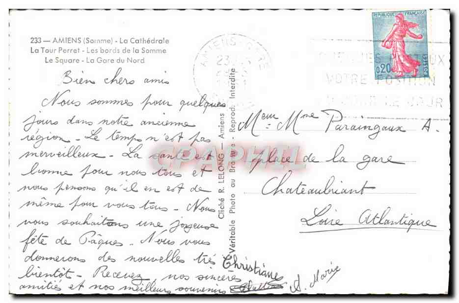 CPM Amiens La Tour perret Les bords de la Somme le square La gare du Nord  — Rückseite