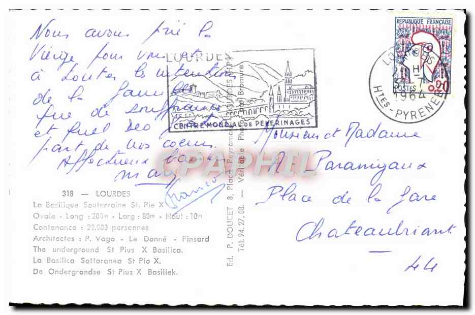 CPM Lourdes la Basilique Souterraine St Pie X — Verso