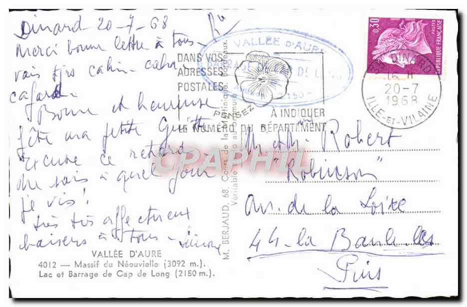 Massif du Néouvielle — Lac et barrage de Cap de Long — éditeur Tito — Verso