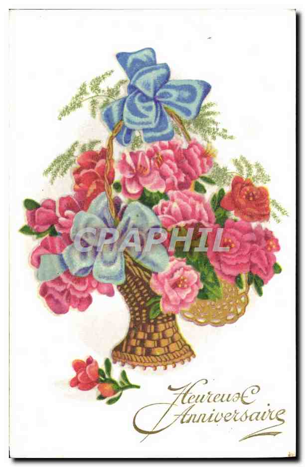 CPA Heureuse Anniversaire Fleurs