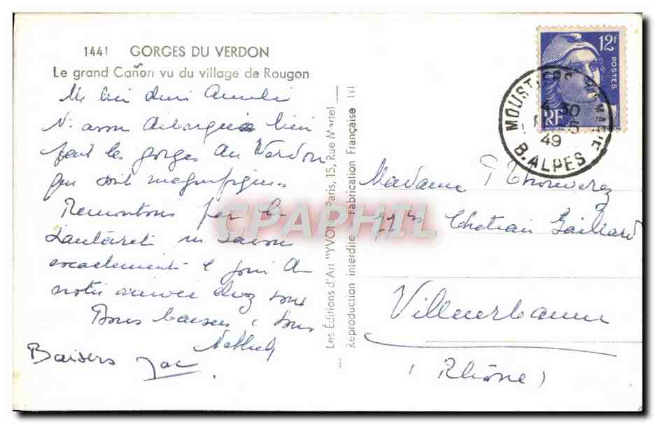 CPM Gorges Du Verdon Le Grand Canon Vu Du Village De Rougon — Verso