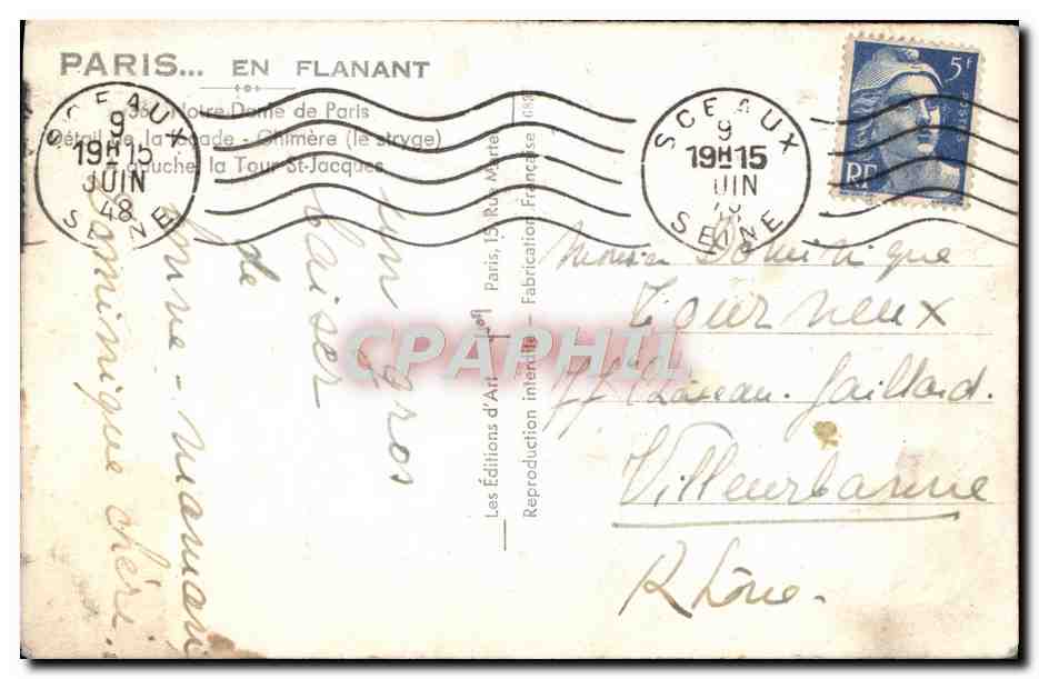 CPM Paris En Flanant Notre Dame Chimere  — Verso