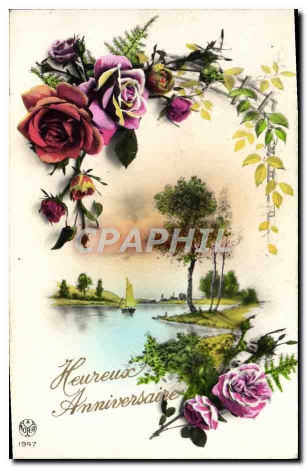 CPA Heureux Anniversaire Fleurs
