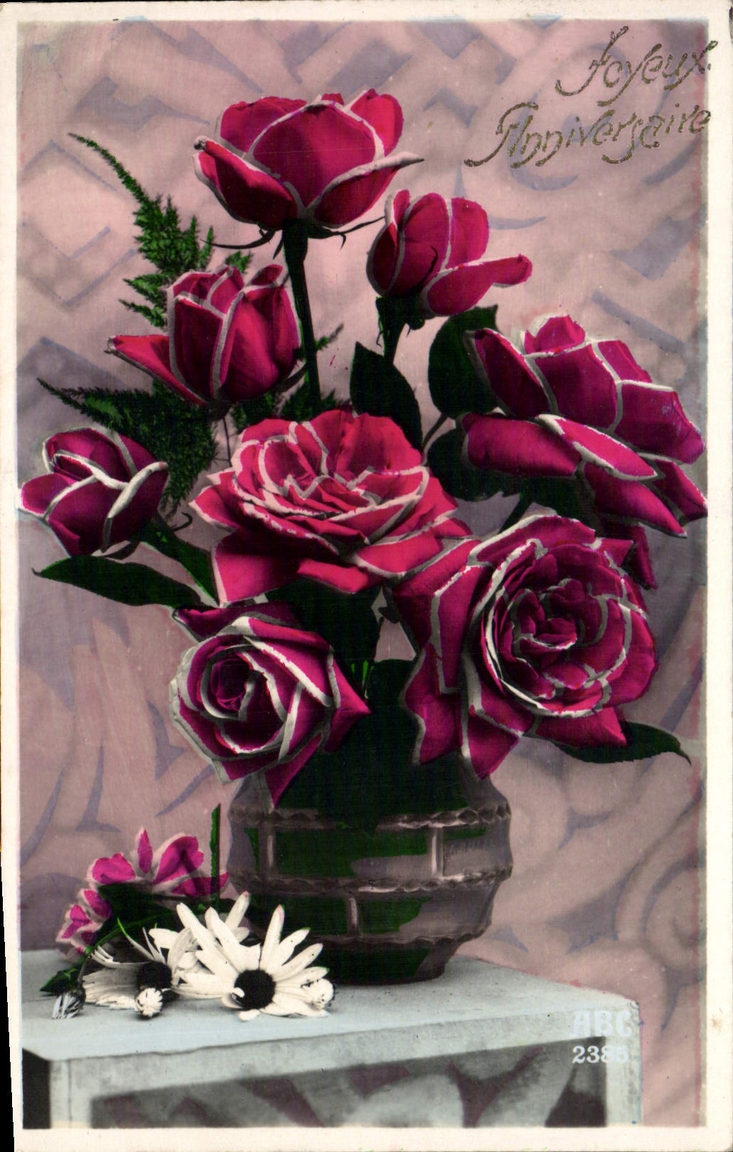 CPA Heureux Anniversaire Fleurs