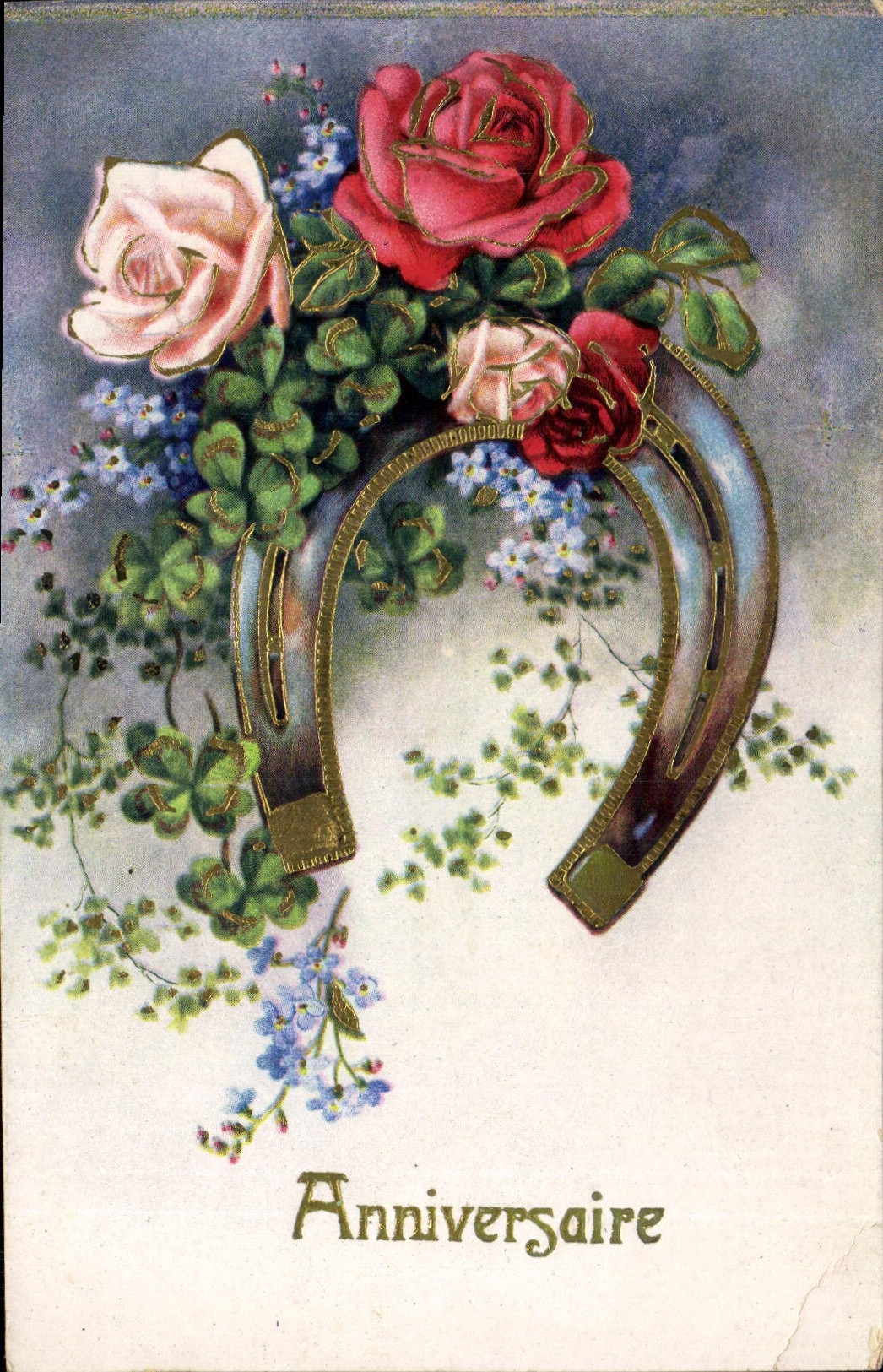 CPA Anniversaire Fleurs Fer a cheval
