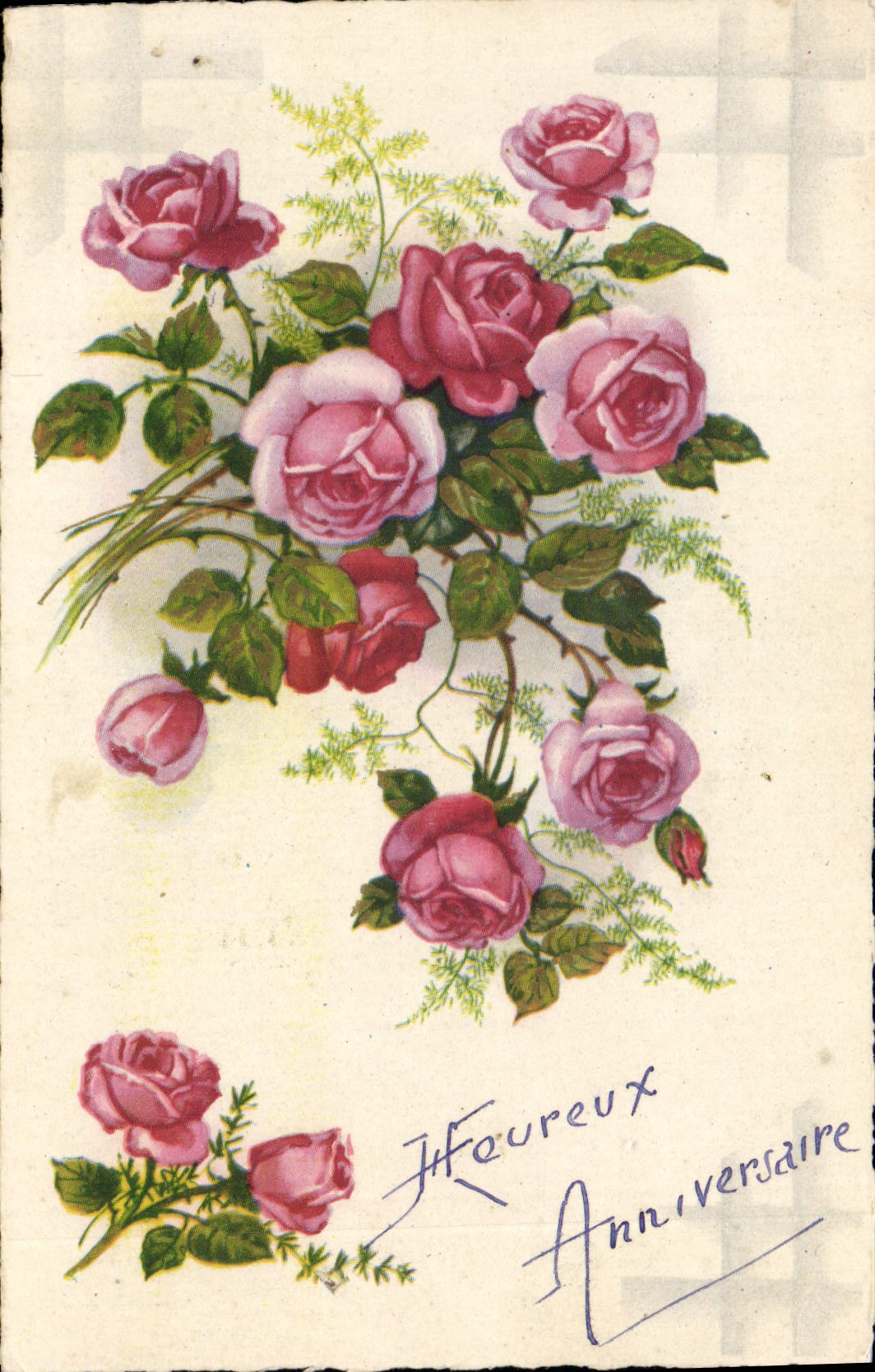 CPA Heureux Anniversaire Fleurs
