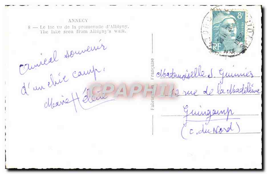 Lac d'Annecy — vu de la promenade d'Albigny — éditeur Fabr. Française, n°8 — Reverso
