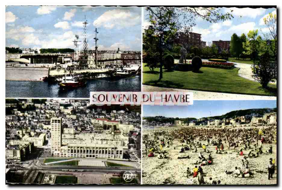 CPM Souvenir Du Havre Le radar Le square Saint Roch L'hotel de ville La plage 