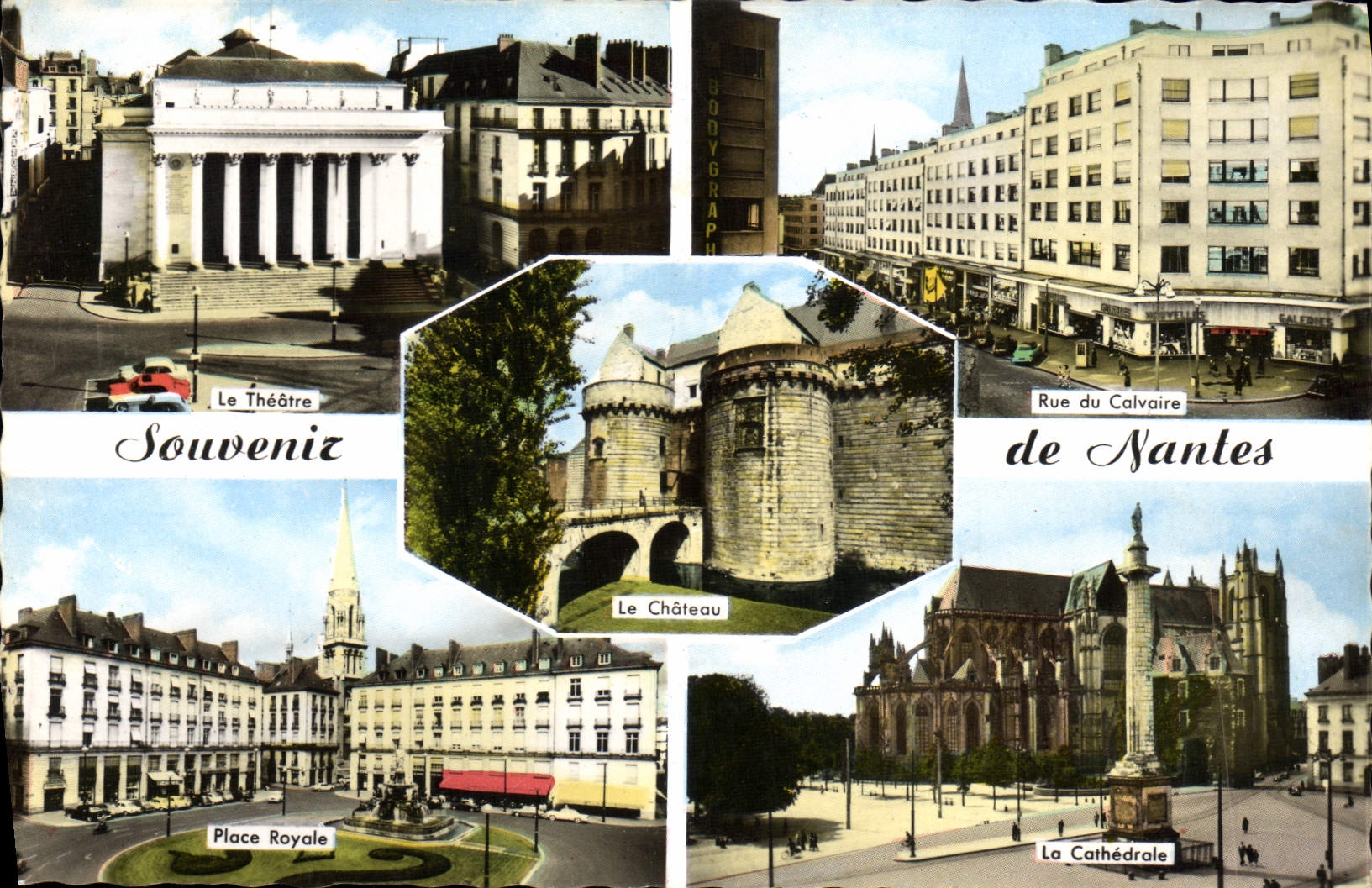 CPM Souvenir De Nantes Le theatre Rue du calvaire Place Royale La cathedrale