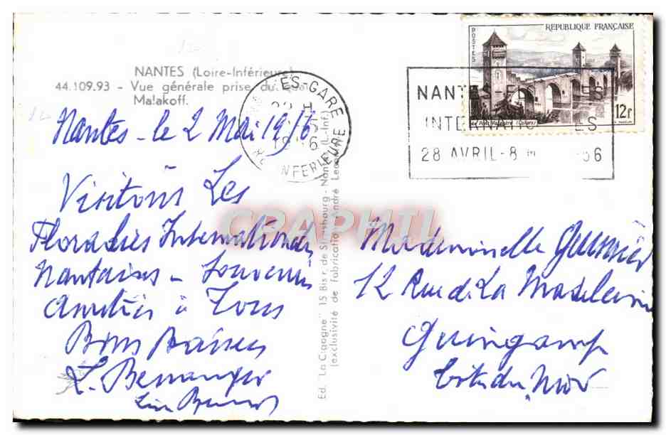 CPM Nantes Vue Generale Prise Du quai Malakoff — Verso