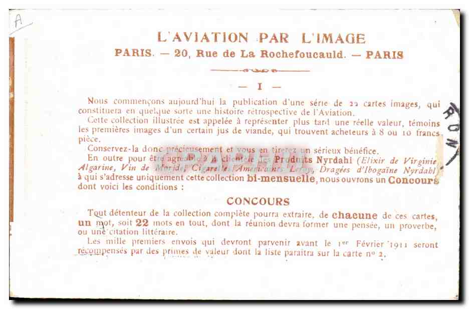 CPA Aviation Avion L'avion d'Ader au salon de l'aeronautique Publicite Nyrdahl — Rückseite