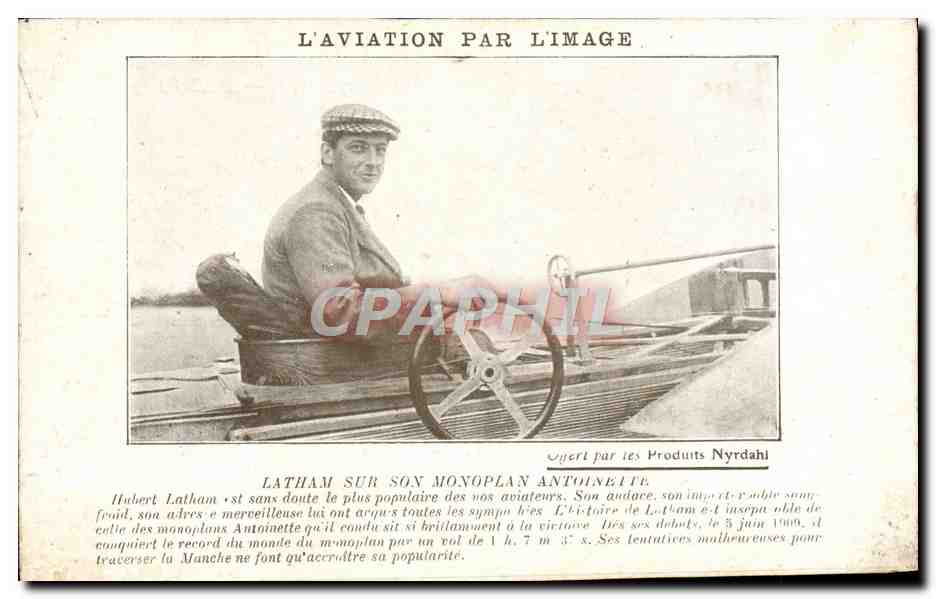 CPA Aviation Avion Latham sur son monoplan Antoinette 