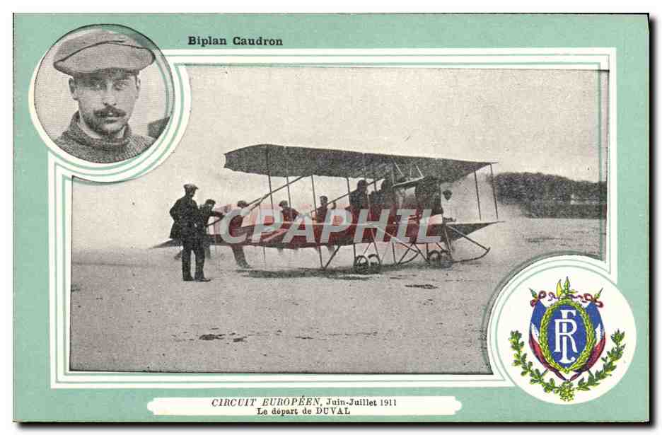 CPA Aviation Avion Biplan Caudron Circuit europeen Juin Juillet 1911 le depart de Duval