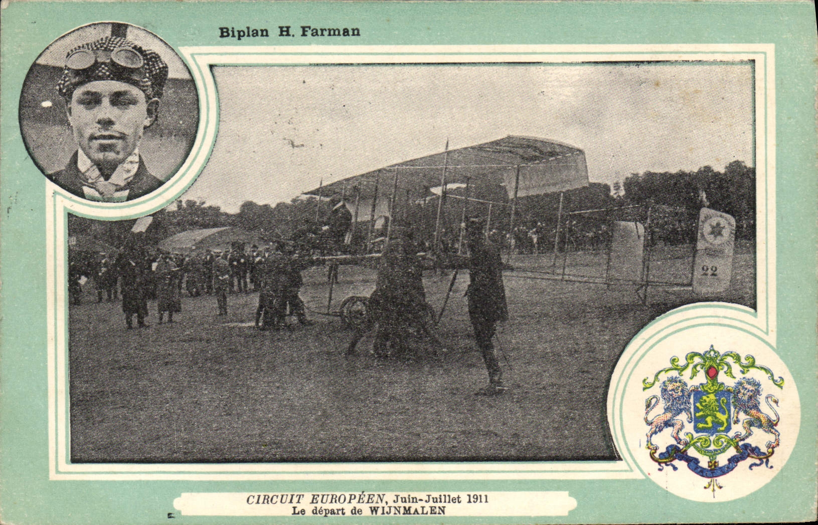 CPA Aviation Avion Biplan H Farman Circuit europeen Juin Juillet 1911 Le depart de Wijnmalen 