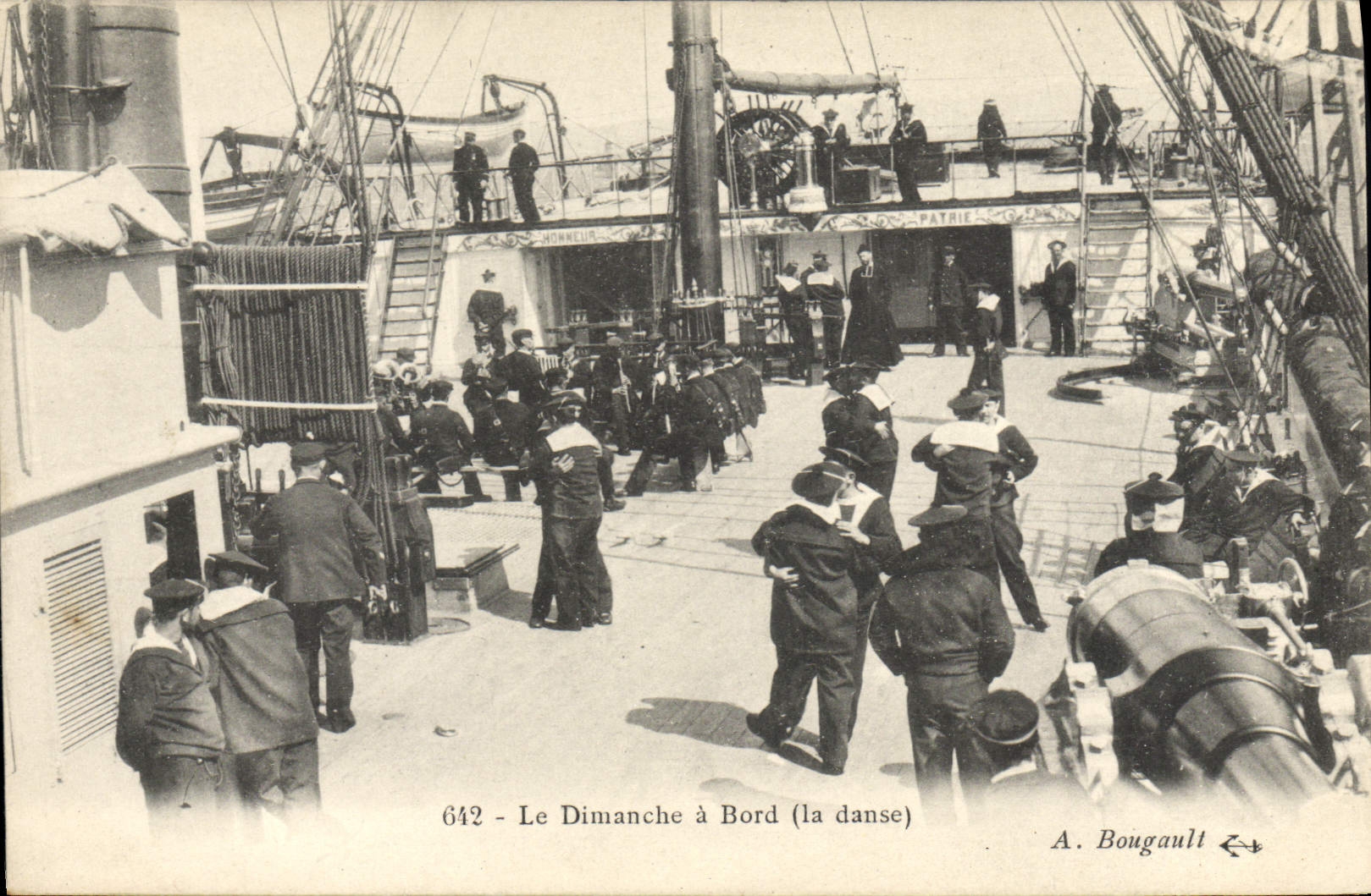 Le Dimanche à Bord (la danse) — Sur le navire Patrie — A. Bougault n°642