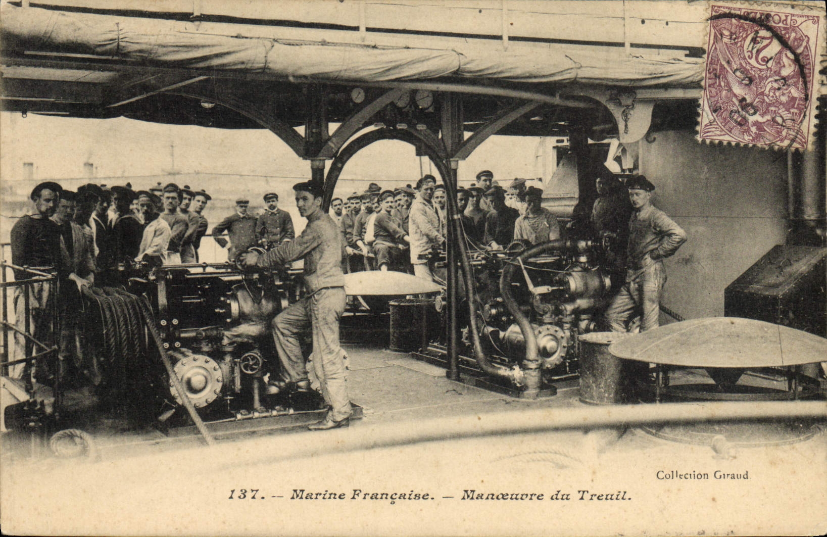 CPA Bateau Guerre Manoeuvre du Treuil