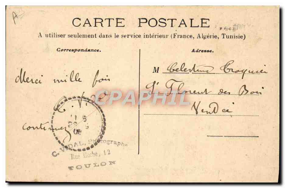 CPA Bateau Guerre Manoeuvre du Treuil — Verso