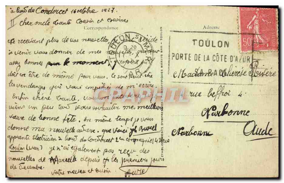 CPA Bateau Guerre Cuirasse Patrie Les projecteurs  — Verso