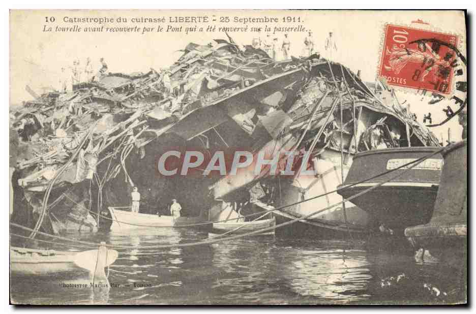 Catastrophe du cuirassé LIBERTE — 25 Septembre 1911 — Phototypie Marines Bar — Toulouse