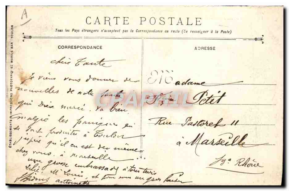 Catastrophe du cuirassé LIBERTE — 25 Septembre 1911 — Phototypie Marines Bar — Toulouse — Verso
