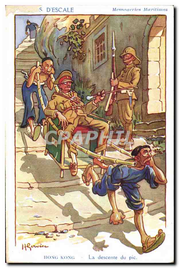 CPA Illustrateur Gervese Croquis d'escale Messageries Maritimes Hong Kong La descente a pic 