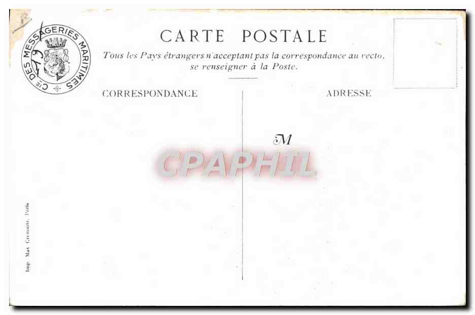CPA Illustrateur Gervese Croquis d'escale Messageries Maritimes Hong Kong La descente a pic  — Rückseite
