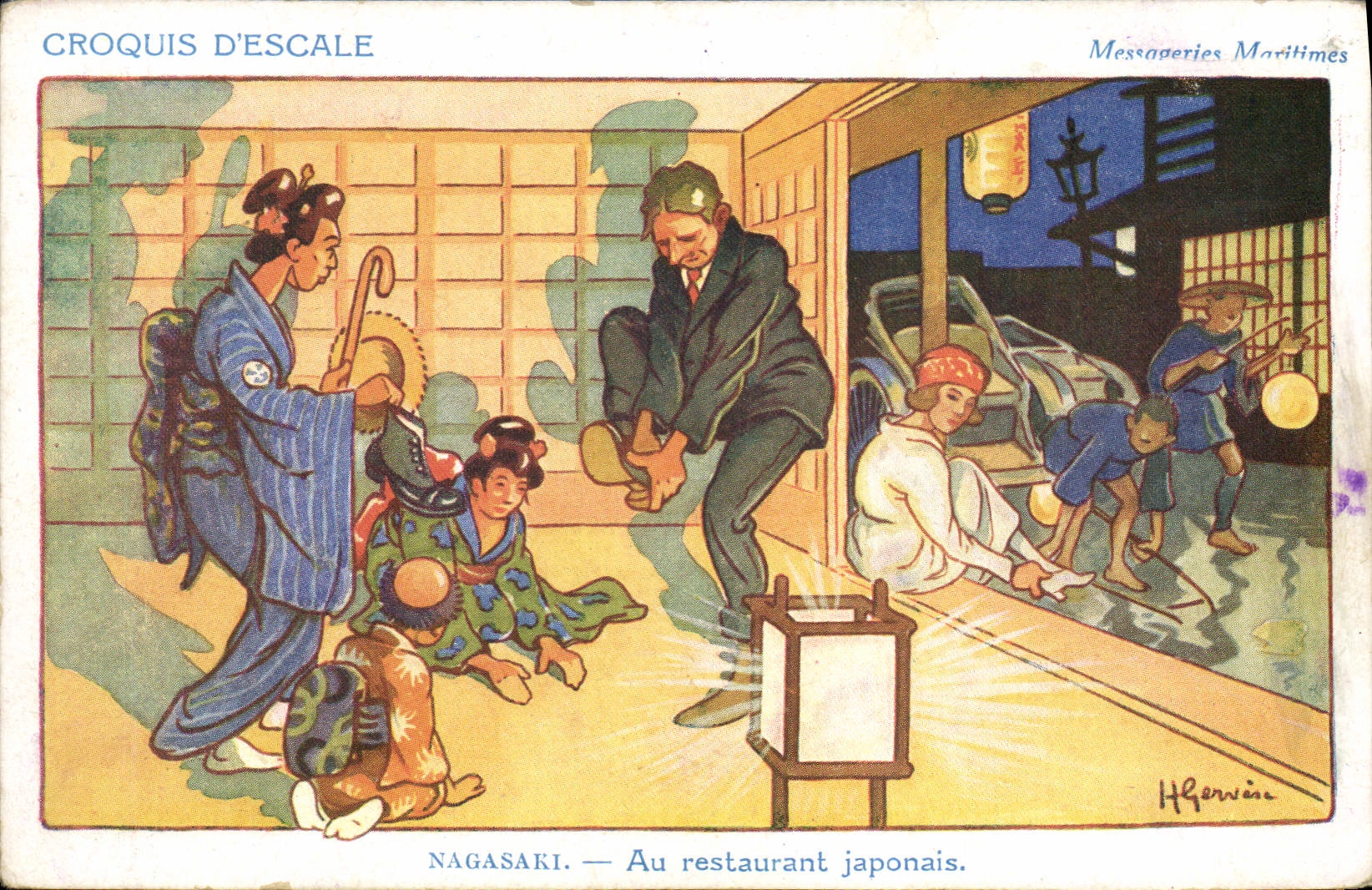 Nagasaki — Au restaurant japonais — Messageries Maritimes, n° 90