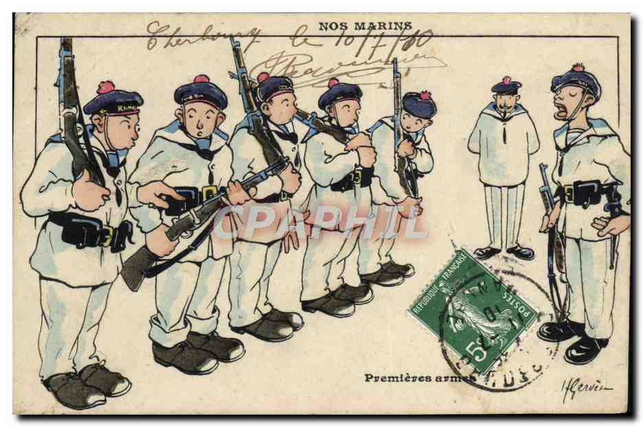 CPA Illustrateur Gervese Nos marins Premieres armes