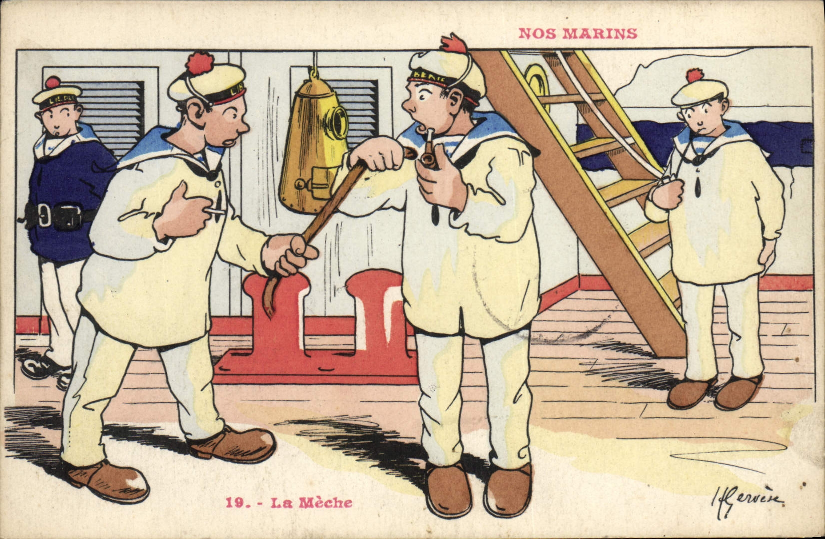 CPA Illustrateur Gervese Nos marins La meche 