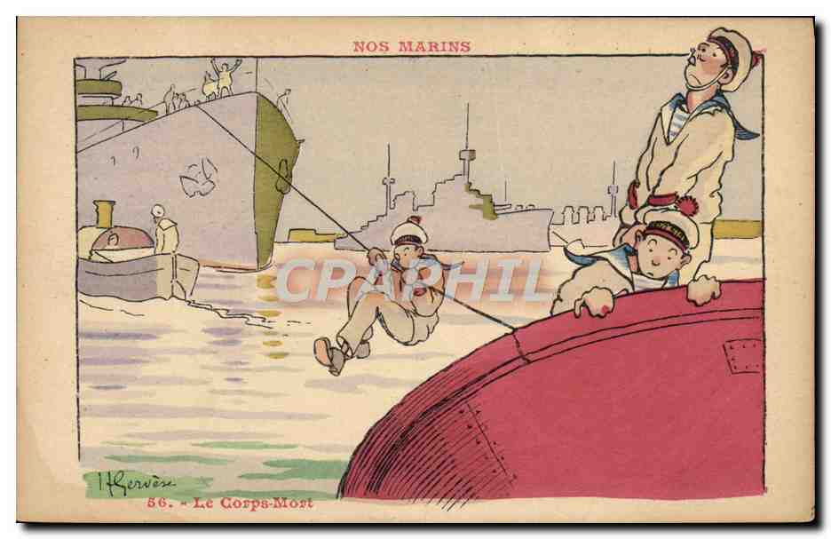 CPA Illustrateur Gervese Nos marins Le corps mort 