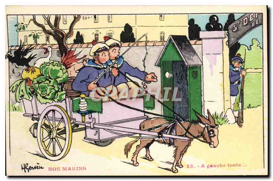 CPA Illustrateur Gervese Nos marins A gauche toute ! Ane Mule 
