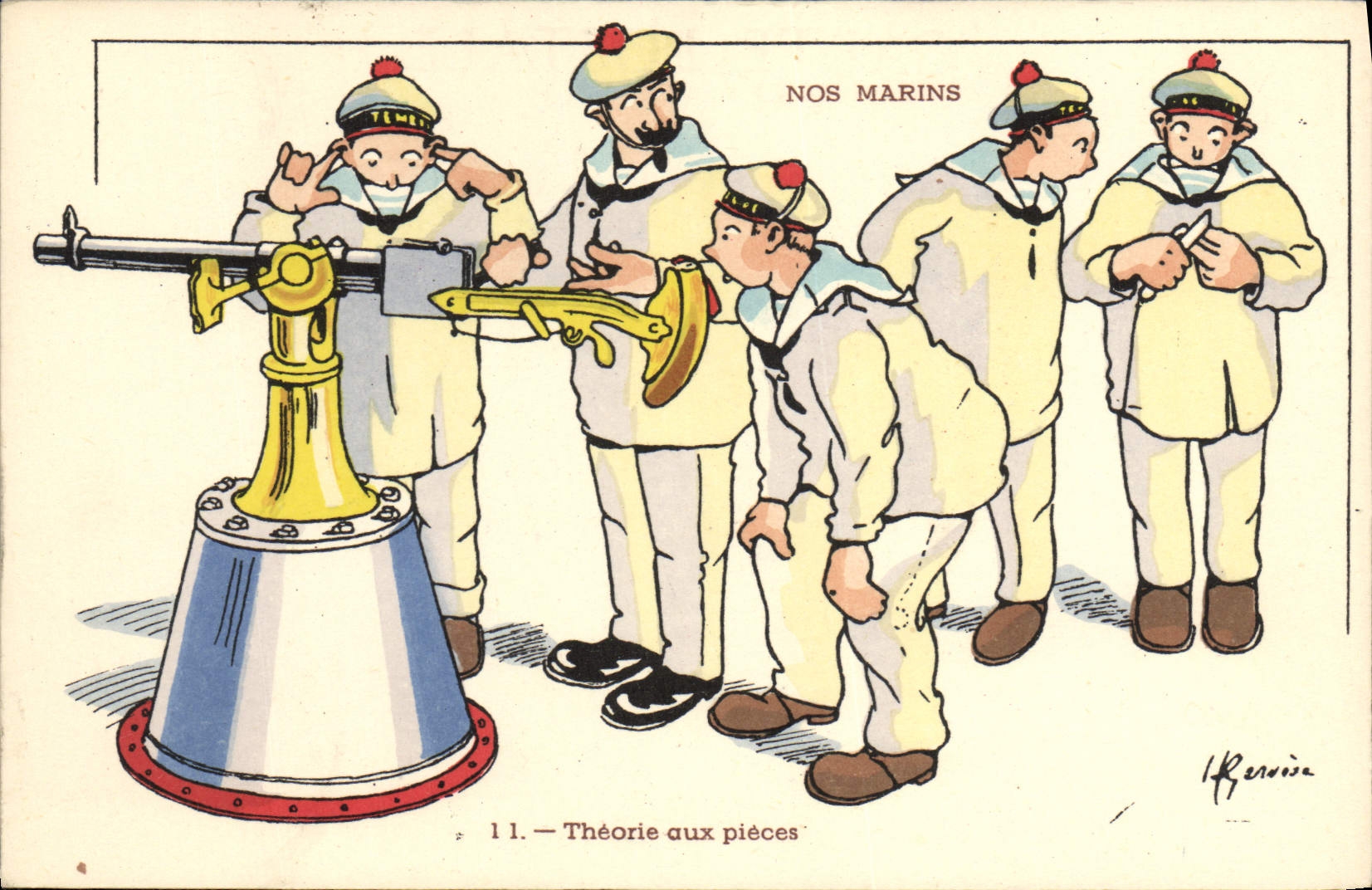 CPA Illustrateur Gervese Nos marins Theorie aux pieces 