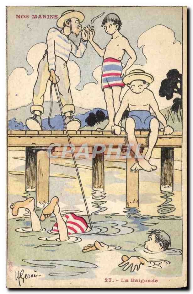 CPA Illustrateur Gervese Nos marins la baignade 