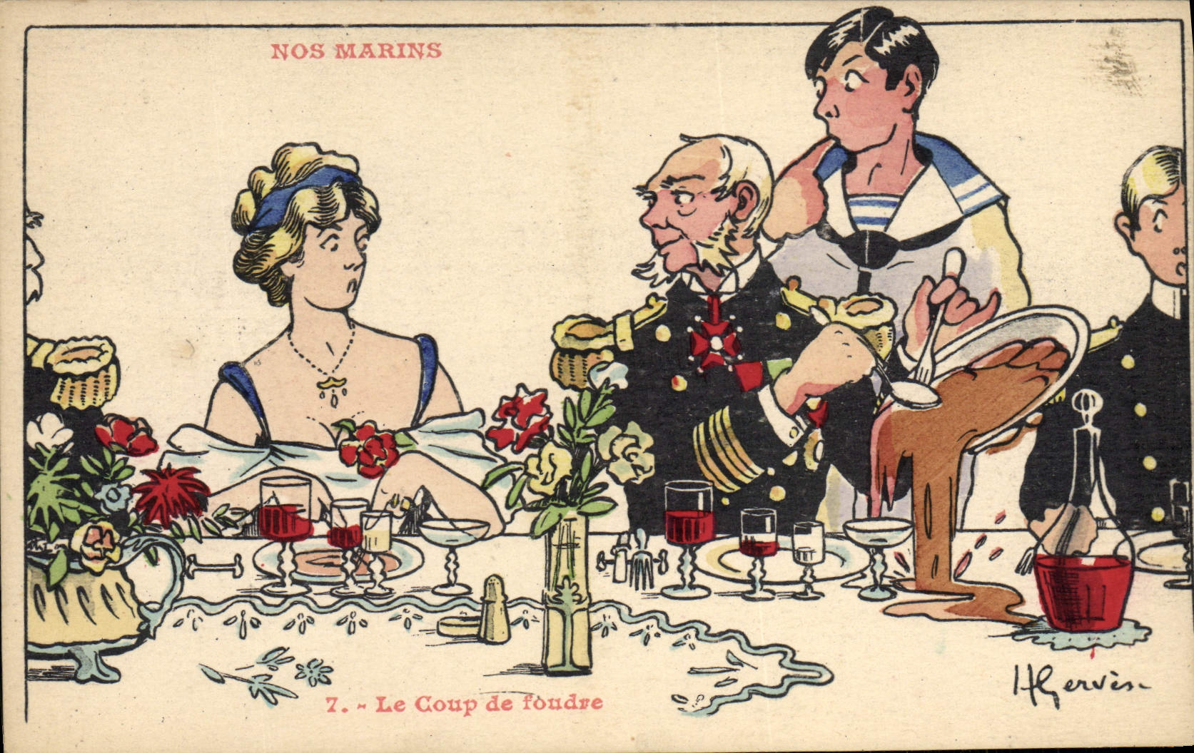 CPA Illustrateur Gervese Nos marins Le coup de foudre