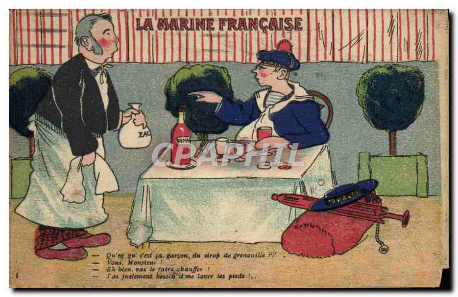 La Marine Française — caricature d'un marin et d'un homme en tenue civile — G. LARTAUD, Éditeur, La Chose, N° 11