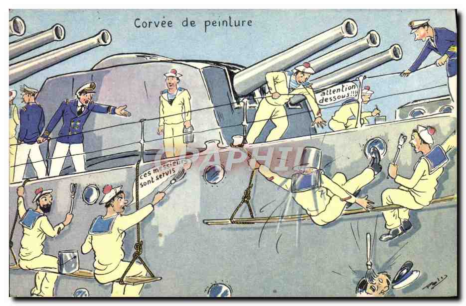 CPA Bateau Guerre Marins Corvee de peinture 