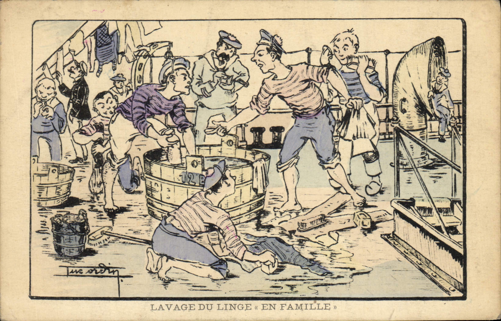 CPA Bateau Guerre Lavage du linge en famille 