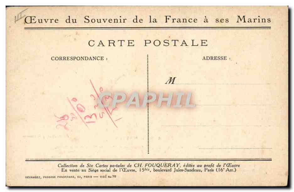 CPA Bateau Guerre Pour nos marins Charles Fouqueray  — Verso