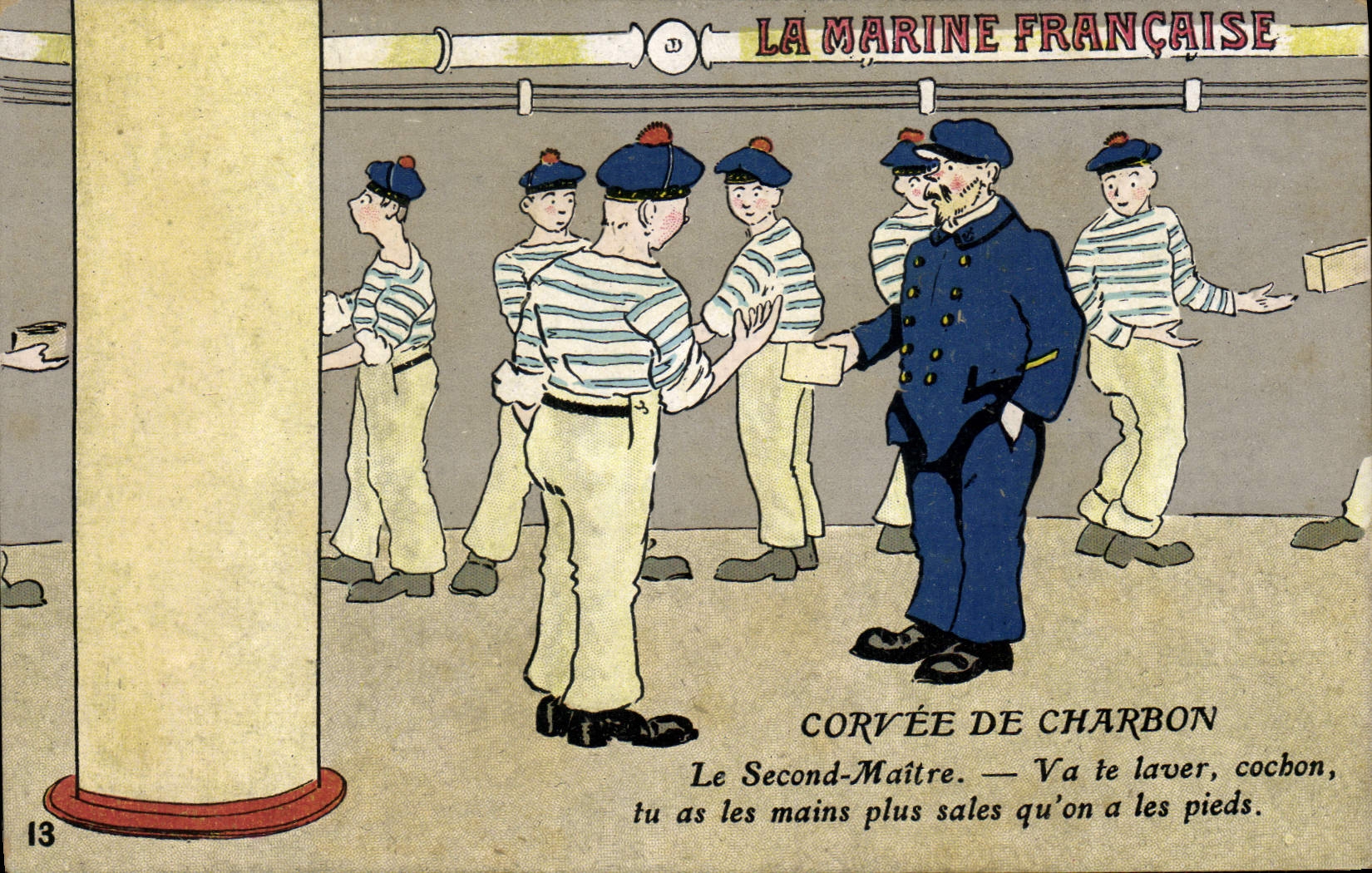 CPA Bateau Guerre Marins Marine Francaise Corvee de Charbon 