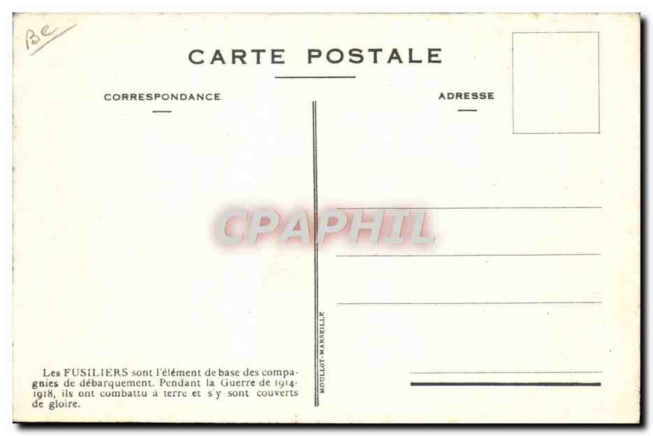 CPA Bateau Guerre Fusiliers  — Verso