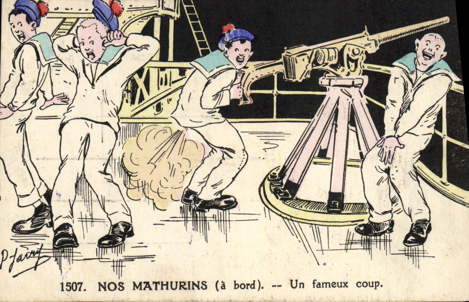 CPA Bateau Guerre Nos Mathurins Un fameux coup Canon 