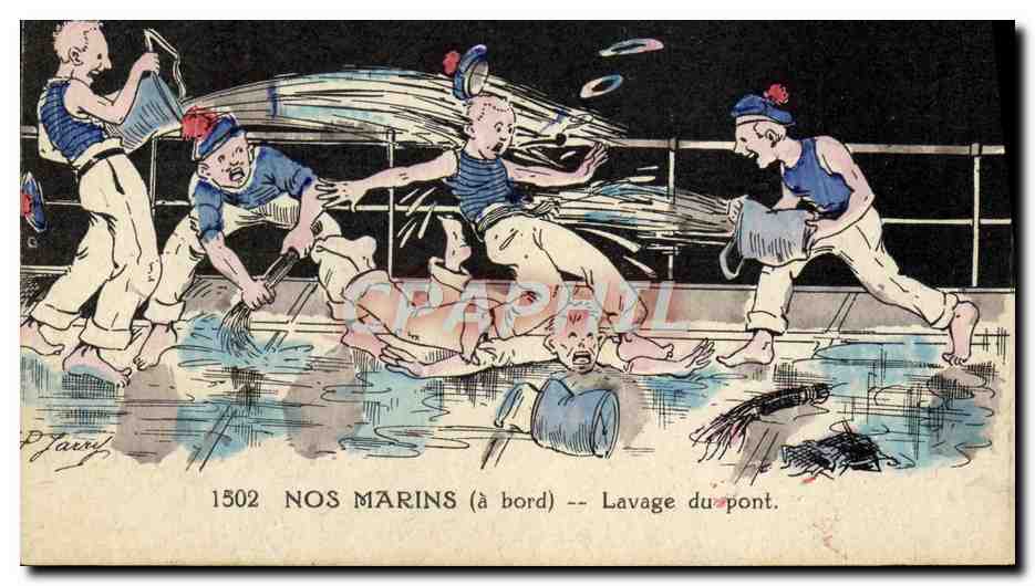 CPA Bateau Guerre Nos marins Lavage du pont
