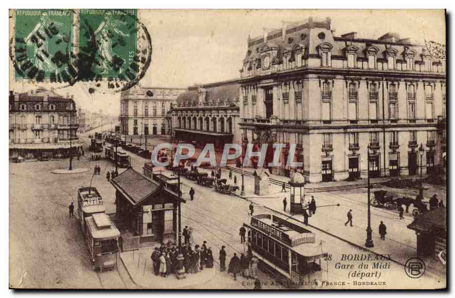 CPA Tramway Train Bordeaux Gare du Midi Depart 