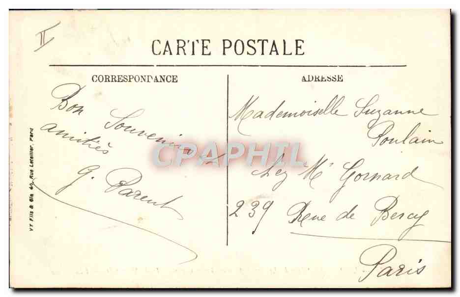 CPA Tramway Train Tours la place du palais de justice Avenue Grammont et l'hotel Metropole  — Verso