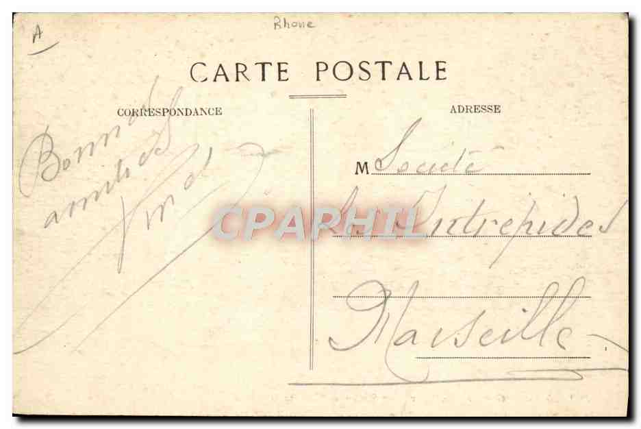 CPA Tramway Train Lyon Gare des Brotteaux La station des tramways Biscuits Olibet — Verso