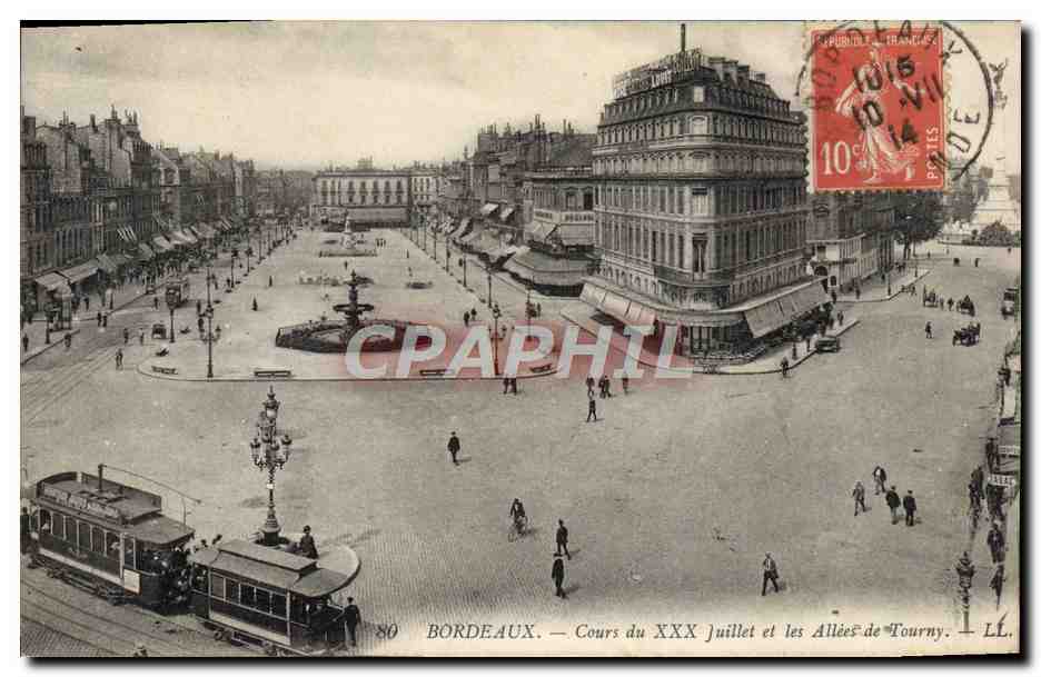 CPA Tramway Train Bordeaux Cours du XXX Juillet et les allees de Tourny 
